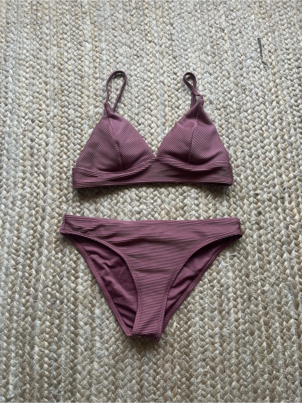 Mauve Ribbed Triangle Bikini Set